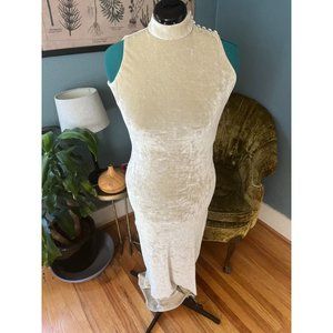 Vintage 90s Maxi Beige Velvet and Rhinestones Strapless Body-hugging Dress